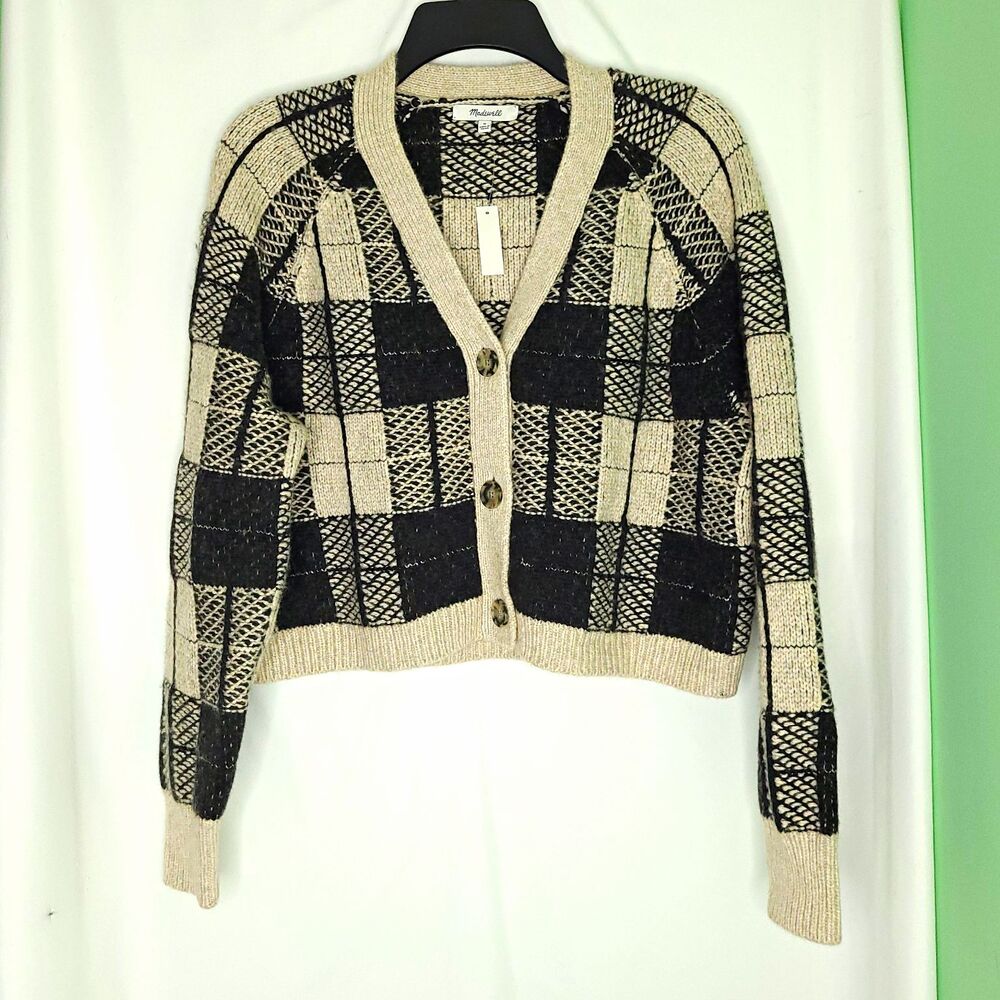 Madewell Women's Plaid Button Front Cropped Preppy Cardigan MEDIUM (NWT)